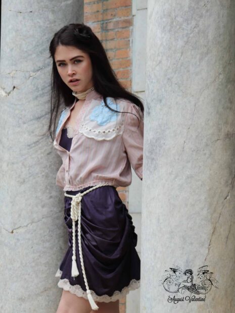 Pastel Pinstripe Silk Future Western Blue Flowers Button Up Blouse