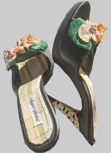 Emerald Garden Floral Crochet Mules/Pumps