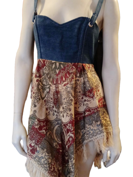 Reclaimed Denim & Silk Floral Scarf Dress Rubies & Champagne