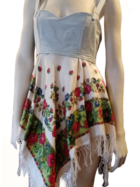 Reclaimed Denim & Silk Floral Scarf Dress White