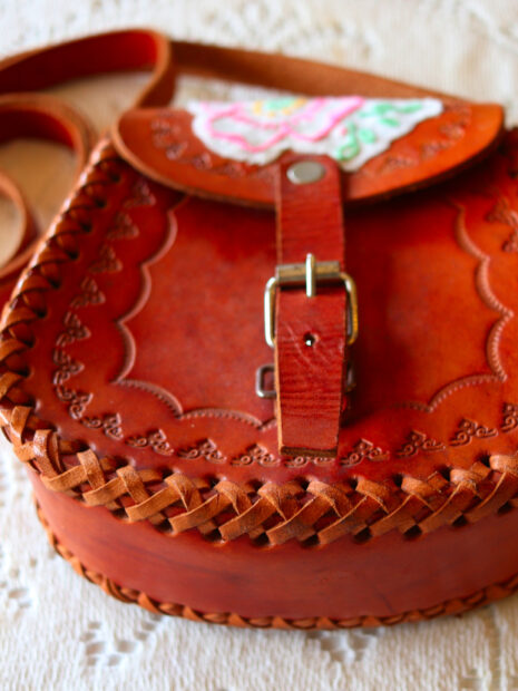 August Valentine Garden Grow Mini Bag – Handmade Leather Crossbody Bag with Embroidered Floral Design, Boho Vintage Festival Purse