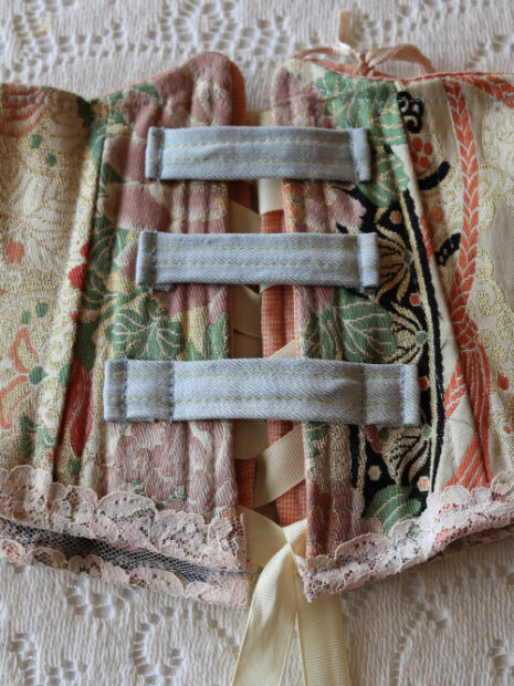 Peacock waist cincher corset- Handmade, One of a kind Vintage silk corset